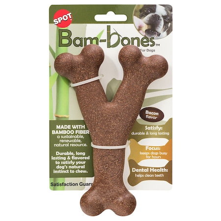 Spot Spot Bam-bones Brown Bamboo Fibers Bacon-Flavored Wish Bone Pet Toy 1 pk 54315